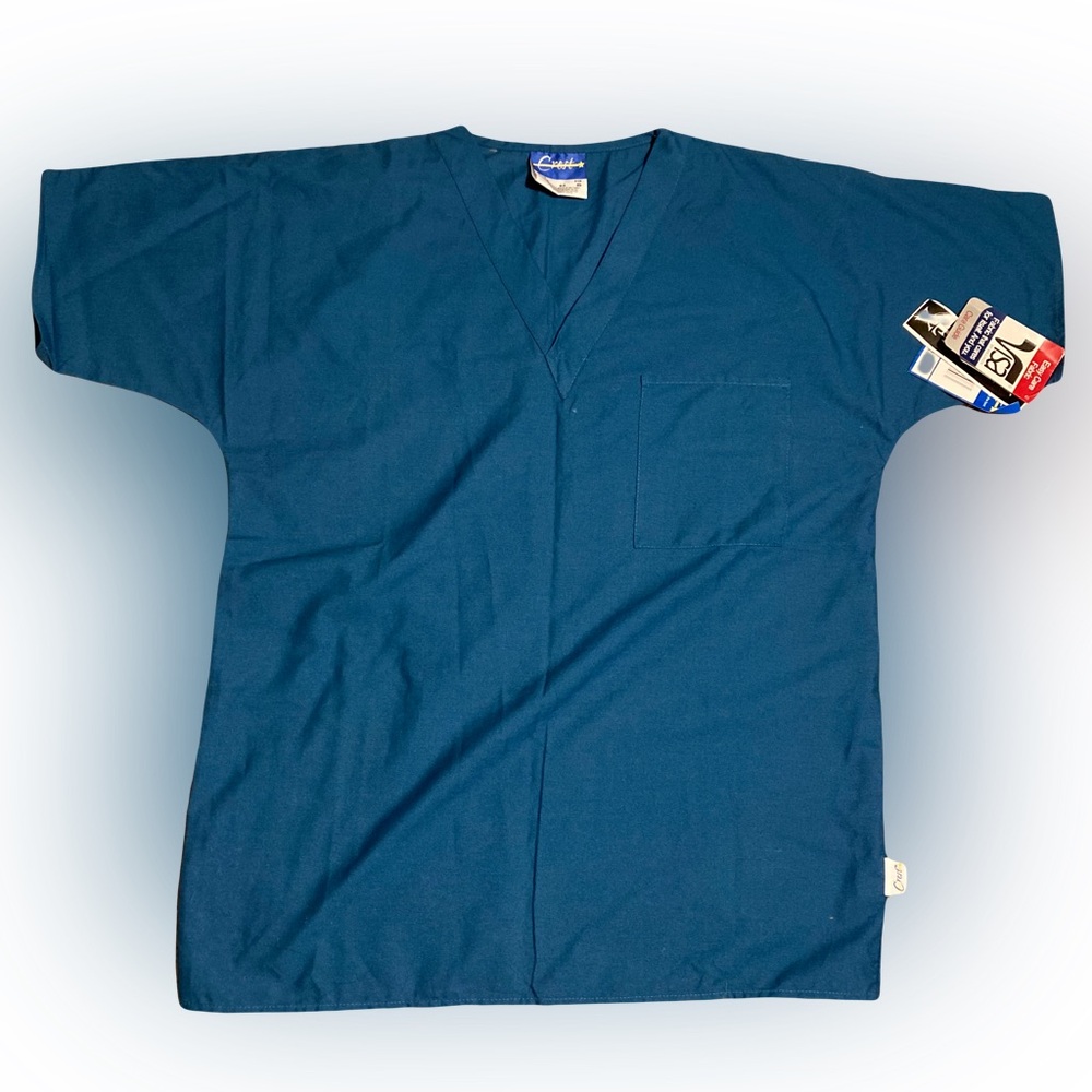 NWT Crest Blue Scrub Top Short Sleeve Small